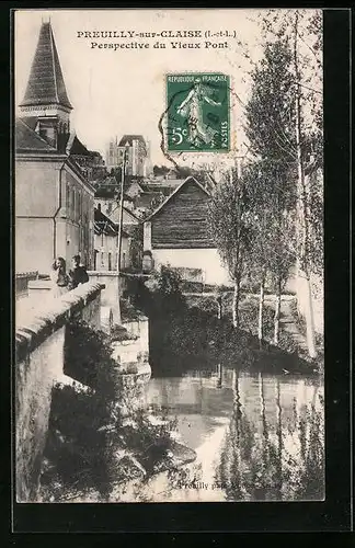 AK Preuilly-sur-Claise, Perspective du Vieux Pont