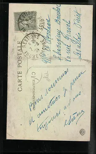 AK Restigne, La Poste, Route de Tours