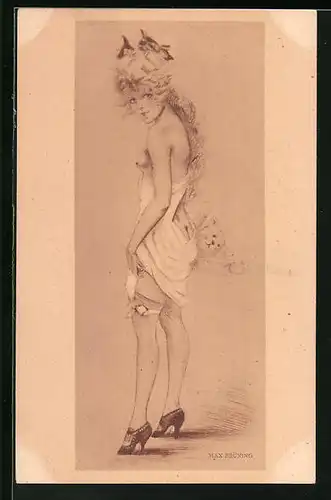 Künstler-AK Max Brüning: Barbusiger Backfisch mit Teddy