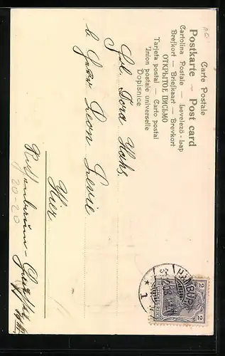 Präge-AK Topf mit grossen Kleeblättern