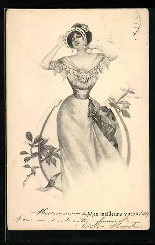 AK Mes meilleurs voeux, Dame mit Hufeisen