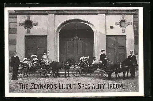 AK The Zeynard`s Liliput-Speciality Troupe, Kleinwüchsige in edlen Kutschen mit Ponies, Liliputaner