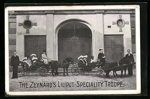 AK The Zeynard`s Liliput-Speciality Troupe, Kleinwüchsige in edlen Kutschen mit Ponies, Liliputaner