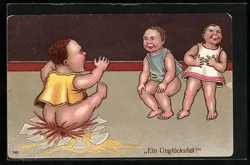AK Ein Unglücksfall!, Kleinkind fällt mit blankem Gesäss auf Nachtopf, Toilettenhumor