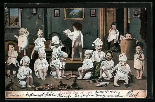 AK Kapelle des Hauses, Kleinkinder verrichten gemeinsam ihr Geschäft, Toilettenhumor