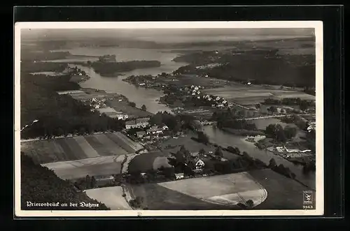 AK Prieros /Mark, Fliegeraufnahme mit Gasthaus Prierosbrück