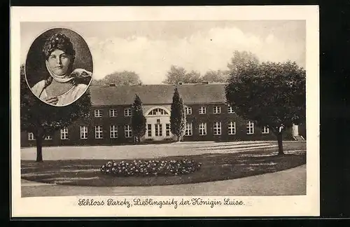 AK Paretz, Schloss, Portrait der Königin Luise, rückseitig Landkarte