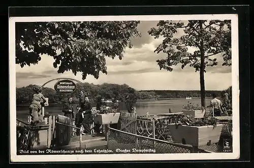 AK Nedlitz /Potsdam, Gasthaus Römerschanze, Dampfersteg am Lehnitzsee