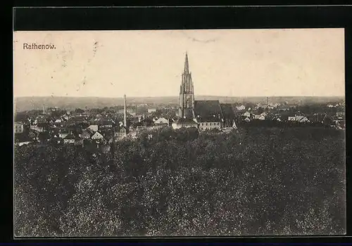 AK Rathenow, Stadt und Kirche aus der Vogelschau