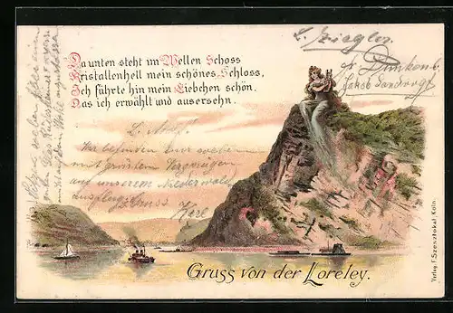 AK Loreley mit Harfe auf Felsen
