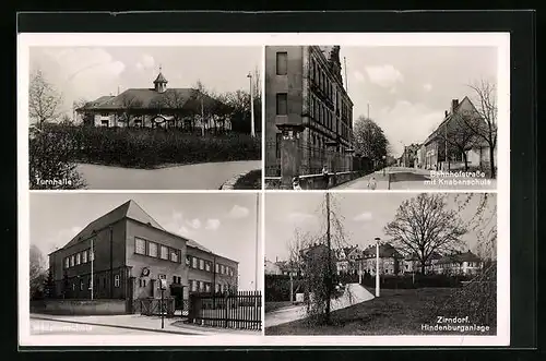 AK Zirndorf, Bahnhofstrasse mit Knabenschule, Mädchenschule, Turnhalle