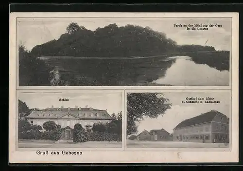 AK Gebesee, Gasthof zum Ritter, Partie an der Mündung der Gera