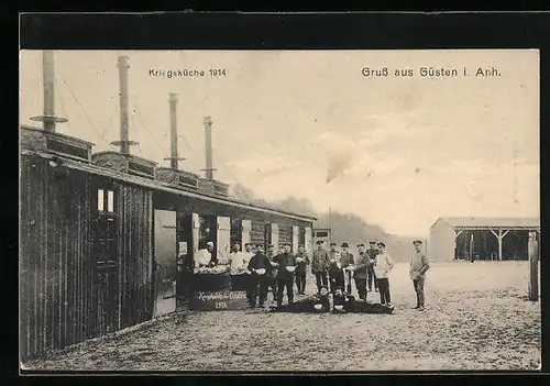 AK Güsten i. Anh., Soldaten vor der Kriegsküche 1914