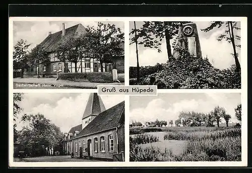 AK Hüpede, Gasthaus Heinr. Voges, Kriegerdenkmal, Landschaft