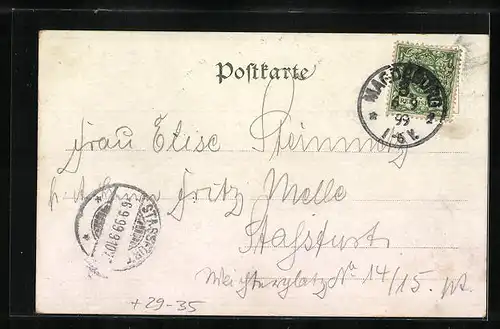 Passepartout-Lithographie Magdeburg, Kaiserdenkmal, Würzburger Alte Markt, Dom, Bismarckdenkmal