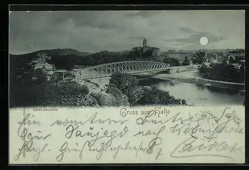 Mondschein-AK Halle a. S., Panorama mit Giebichenstein