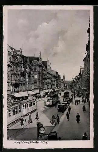 AK Magdeburg, Strassenbahn auf der Strasse Breiter Weg