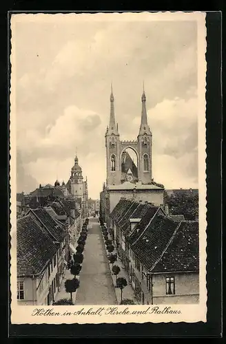 AK Köthen in Anhalt, Strassenzug zur Kirche und Rathaus