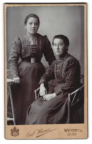Fotografie Carl Harrer, Weyer a. E., Zwei junge Damen in modischer Kleidung