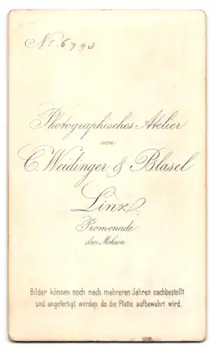 Fotografie C. Weidinger & Blasel, Linz, Promenade drei Mohren, Bürgerliche Dame mit Haube