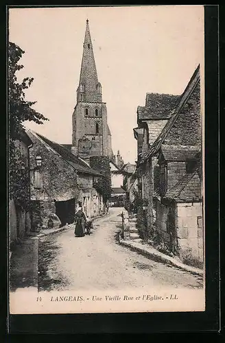 AK Langeais, Une Vieille Rue et l`Eglise