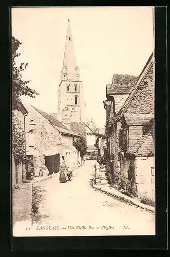 AK Langeais, Une Vieille Rue et l`Eglise