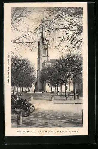 AK Yzeures, Le Clocher de l`Eglise et la Promenade