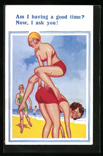 Künstler-AK Donald McGill: Am I having a good time? Now I ask you!