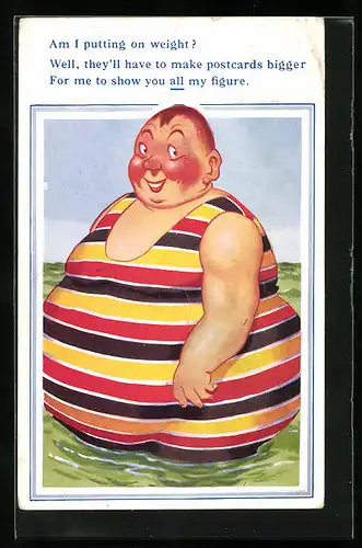 Künstler-AK Donald McGill: ...Well, they`ll have to make postcards bigger for me...