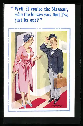 Künstler-AK Donald McGill: ...who the blazes was that I`ve just let out?