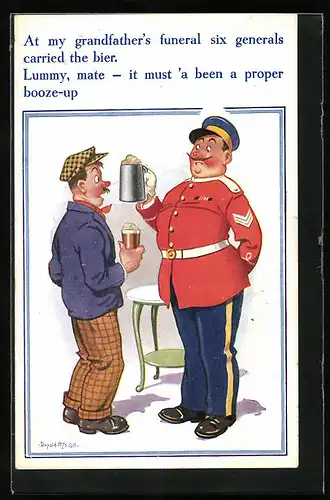 Künstler-AK Donald McGill: ...Lummy, mate-it must `a been a proper booze-up