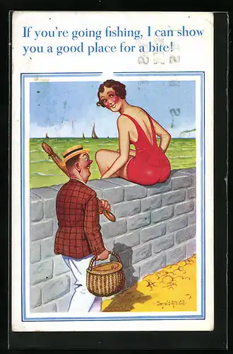 Künstler-AK Donald McGill: ...I can show you a good place for a bite