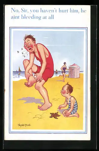 Künstler-AK Donald McGill: No, Sir, you haven`t hurt him, he aint bleeding at all