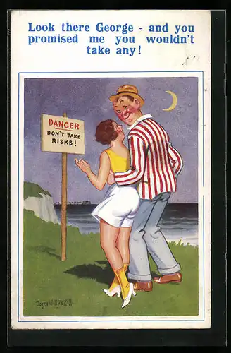 Künstler-AK Donald McGill: ...and you promised me you wouldn`t take any