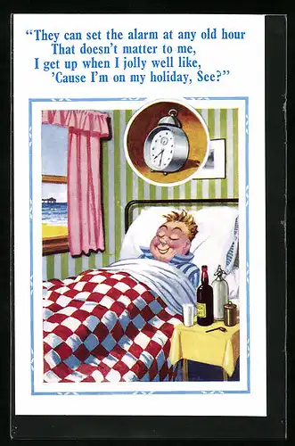 Künstler-AK Donald McGill: They can set the alarm at any old hour...