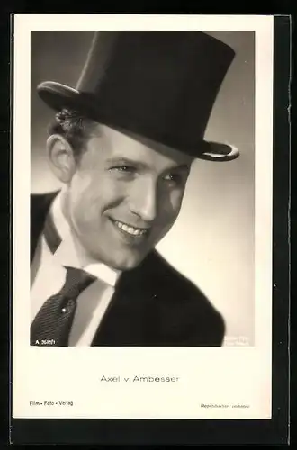 AK Schauspieler Axel v. Ambesser mit Zylinder