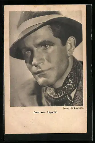AK Schauspieler Ernst von Klipstein mit Hut und Halstuch