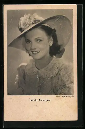 AK Schauspielerin Maria Andergast mit grossem Sonnenhut