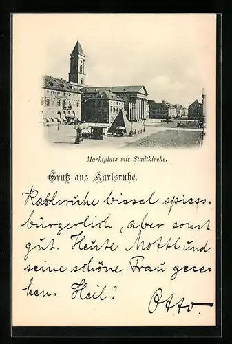 AK Karlsruhe, Marktplatz mit Stadtkirche