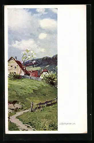 Künstler-AK August Splitgerber: Landhäuser im Tal