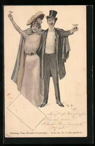 Künstler-AK Theo Zasche: Prosit ruft das Paar