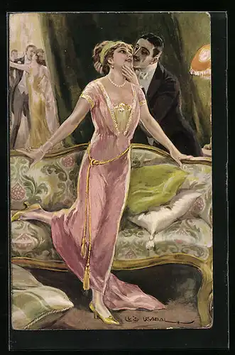 Künstler-AK Luis Usabal: Turteleien im Hinterzimmer