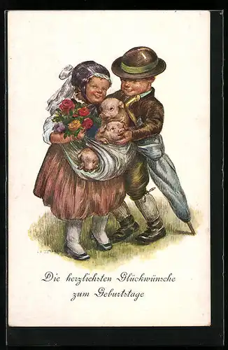 Künstler-AK H. Zahl: Kleines Paar mit Ferkeln