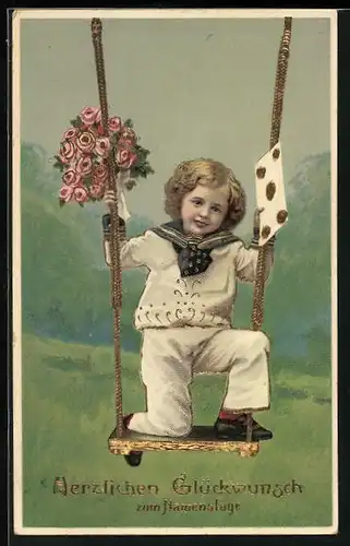AK Kind im Matrosenanzug auf Schaukel