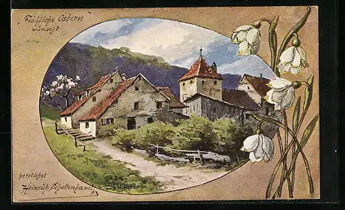 Künstler-AK August Splitgerber: Bergdorf in der Frühlingssonne