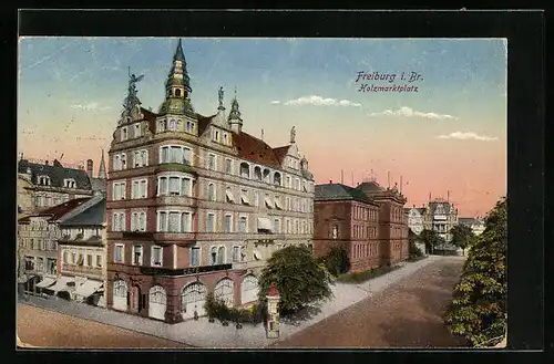 AK Freiburg i. Br., Strassenpartie am Holzmarktplatz