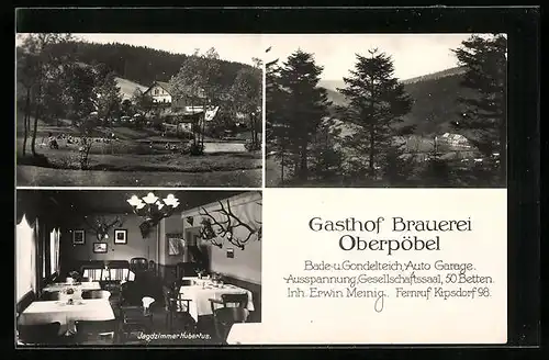 AK Oberpöbel, Gasthof Brauerei, Jagdzimmer Hubertus