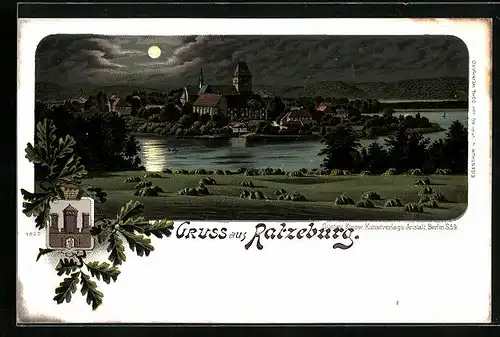 AK Ratzeburg, Totalansicht bei Mondschein in pech schwarzer Nacht