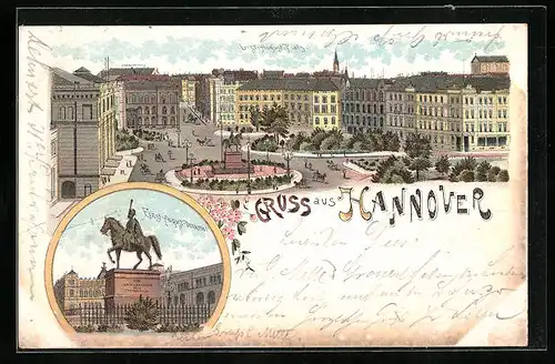 Lithographie Hannover, Ernst-August-Denkmal, Ernst August Platz