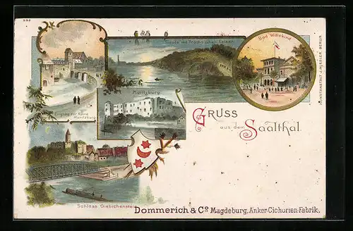 Lithographie Bad Wittekind, Ruine Moritzburg, Saaltal, Schloss Giebichenstein
